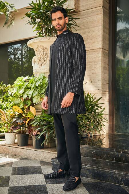 Buy Bohame Black Georgette, Terrycloth Sequins, Chains Mrig Chikankari Jacket With Pant Online at Aza Fashions Buy_Bohame_Black Georgette, Terrycloth Sequins, Chains Mrig Chikankari Jacket With Pant_Online_at_Aza_Fashions