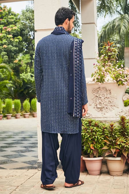 Shop Bohame Blue Georgette, Rayon Embroidery, Sequins Neer Chikankari Kurta Set at Aza Fashions Shop_Bohame_Blue Georgette, Rayon Embroidery, Sequins Neer Chikankari Kurta Set_at_Aza_Fashions