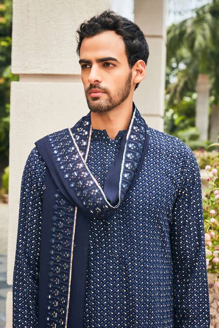 Bohame Blue Georgette, Rayon Embroidery, Sequins Neer Chikankari Kurta Set Online at Aza Fashions Bohame_Blue Georgette, Rayon Embroidery, Sequins Neer Chikankari Kurta Set_Online_at_Aza_Fashions