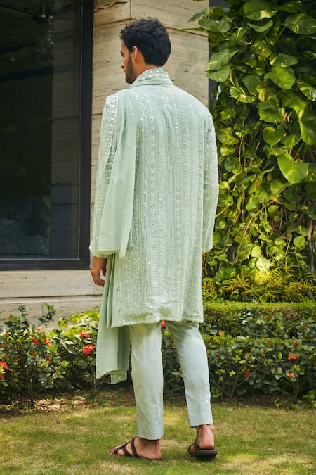 Shop Bohame Green Georgette, Cotton Satin Embroidery, Mirrors Devagya Chikankari Kurta Set at Aza Fashions Shop_Bohame_Green Georgette, Cotton Satin Embroidery, Mirrors Devagya Chikankari Kurta Set_at_Aza_Fashions