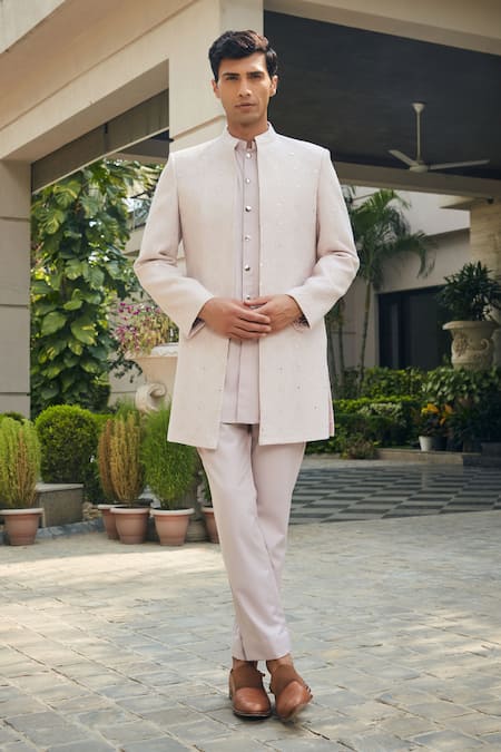 Buy Kasbah Embroidered Open-Front Jacket | Mint Green Color Men | AJIO LUXE