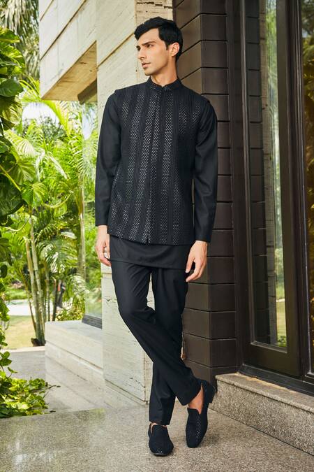Buy Bohame Black Georgette, Terrycloth Embroidery, Sequins Chikankari Bundi And Kurta Set Online at Aza Fashions Buy_Bohame_Black Georgette, Terrycloth Embroidery, Sequins Chikankari Bundi And Kurta Set_Online_at_Aza_Fashions