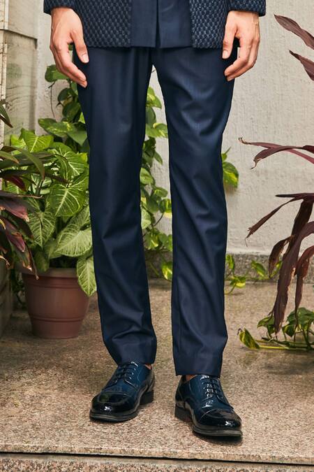 Buy_Bohame_Blue Georgette, Terrycloth Chains Krit Chikankari Achkan Jacket With Pant_Online_at_Aza_Fashions