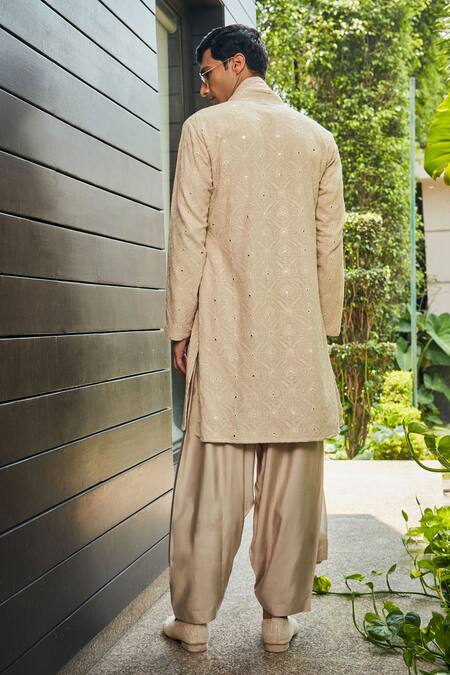 Shop Bohame Beige Georgette, Cotton, Tussar, Silk Sequins, Udvah Chikankari Kurta Set at Aza Fashions Shop_Bohame_Beige Georgette, Cotton, Tussar, Silk Sequins, Udvah Chikankari Kurta Set_at_Aza_Fashions