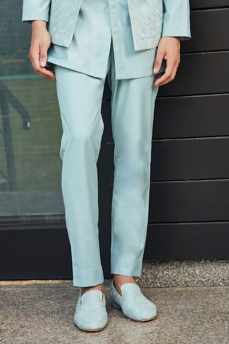 Buy_Bohame_Green Georgette, Terrycloth Embroidery, Sequins Chikankari Bundi And Kurta Set_Online_at_Aza_Fashions