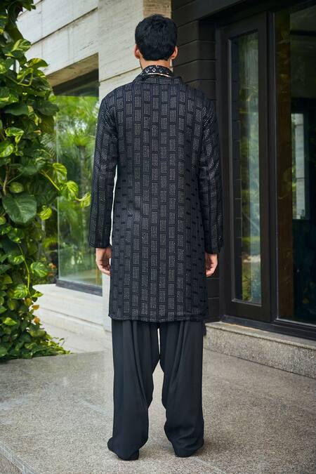 Shop_Bohame_Black Georgette, Rayon Embroidery Vyom Chikankari Kurta Set _at_Aza_Fashions