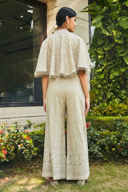 Bohame Chikankari Cape & Flared Pant Set 