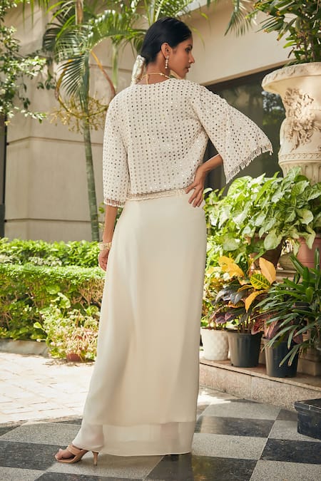 Bohame Embroidered Cape Skirt Set 