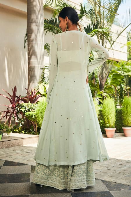 Bohame Chikankari Mirror Embroidered Cape Sharara Set 