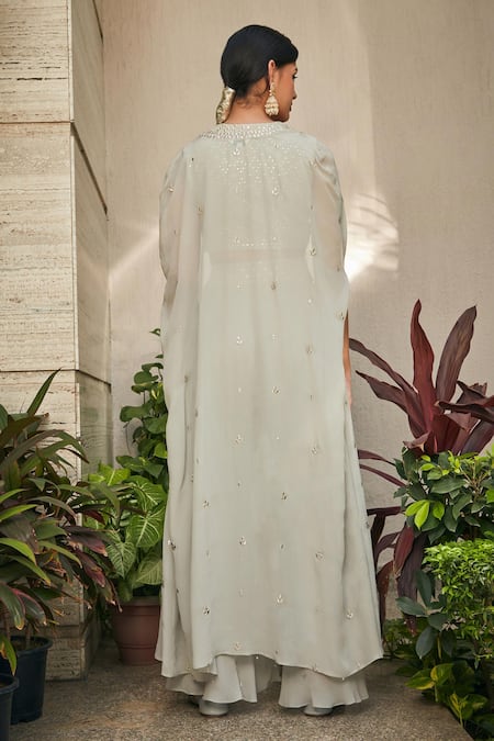 Bohame Chikankari Mirror Embroidered Cape Pant Set 