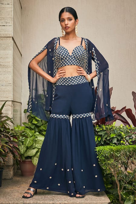 Bohame Iha Embroidered Cape Sharara Set 