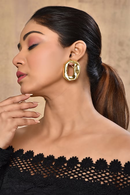 Nepra By Neha Goel Gold Plated Abstract Shape Hoops