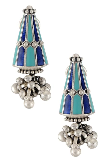 Shop Tribe Amrapali Multi Color Crystals Kajri Ghungroo Earrings at Aza Fashions Shop_Tribe Amrapali_Multi Color Crystals Kajri Ghungroo Earrings _at_Aza_Fashions