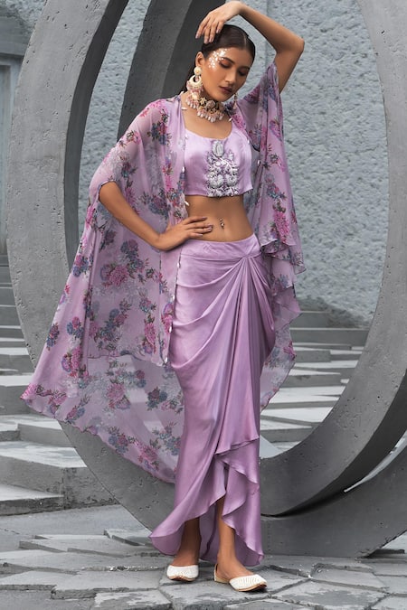 Chhavvi Aggarwal Floral Print Cape & Skirt Set 