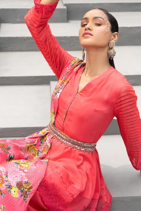 Chhavvi Aggarwal Pink Modal, Crepe, Organza, Cotton Embroidery, Floral Peplum Tunic And Dhoti Set Online at Aza Fashions Chhavvi Aggarwal_Pink Modal, Crepe, Organza, Cotton Embroidery, Floral Peplum Tunic And Dhoti Set _Online_at_Aza_Fashions