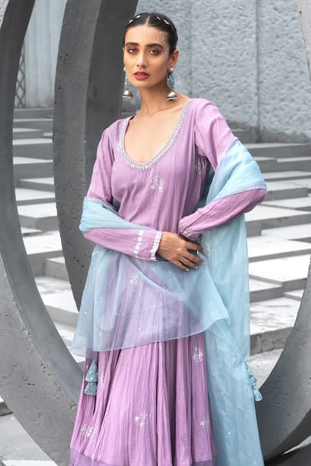 Chhavvi Aggarwal Purple , Organza, Satin Sequins, Floral Foil Print Anarkali Set Online at Aza Fashions Chhavvi Aggarwal_Purple , Organza, Satin Sequins, Floral Foil Print Anarkali Set _Online_at_Aza_Fashions