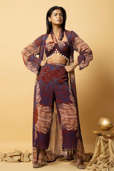 LABEL SHRISTI CHETANI Abstract Pattern Cape Pant Set 