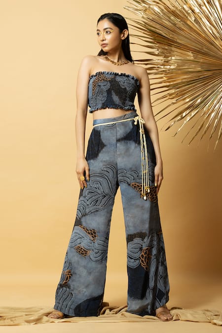 LABEL SHRISTI CHETANI Abstract Pattern Bralette & Flared Pant Set 