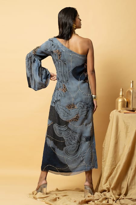 Label Shristi Chetani Abstract Pattern One-Shoulder Dress 