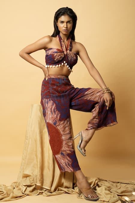 LABEL SHRISTI CHETANI Abstract Pattern Bralette & Straight Pant Set 