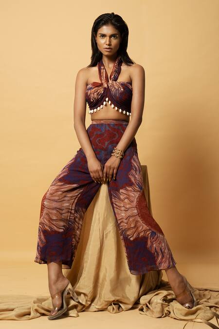 Label Shristi Chetani Abstract Hand Embroidered Bralette & Pant Set 