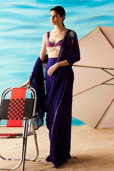 Raasa Embroidered Pre-Draped Saree With Blouse 