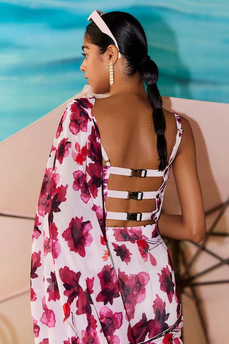 Raasa Hibiscus Pre-Draped Printed Saree With Blouse 