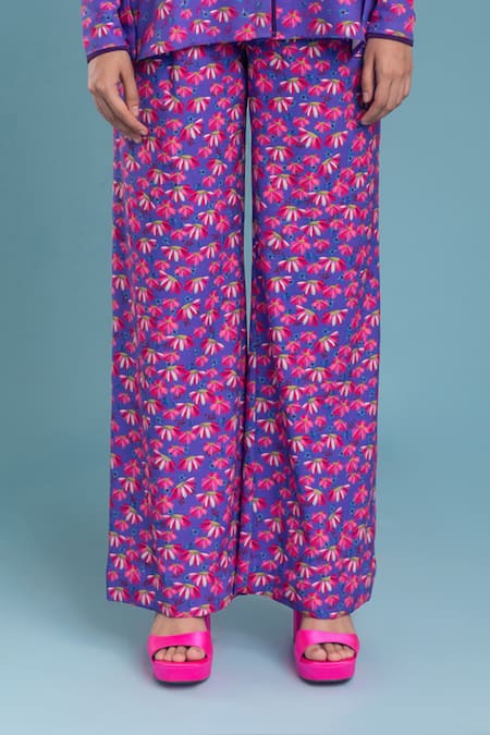 Buy Raasa Purple Organza, Georgette Shawl Neck Chiquitita Floral Print Shirt And Pant Set Online at Aza Fashions Buy_Raasa_Purple Organza, Georgette Shawl Neck Chiquitita Floral Print Shirt And Pant Set _Online_at_Aza_Fashions