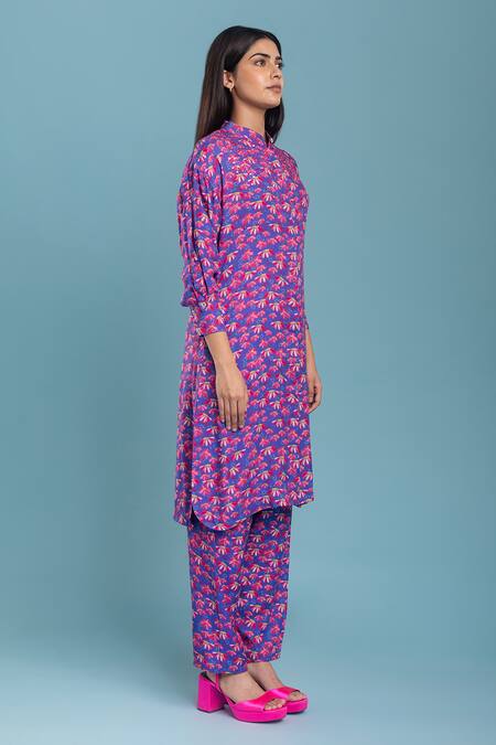 Buy_Raasa_Purple Crepe Printed Floral Mandarin Chiquitita Kurta Pant Set  _Online_at_Aza_Fashions