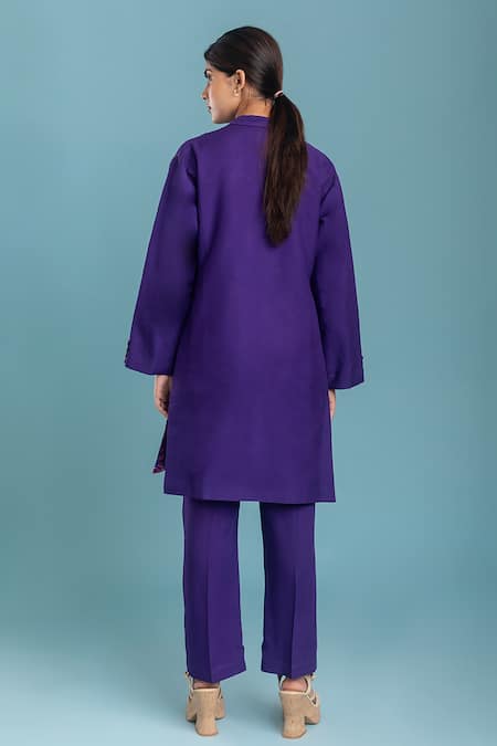 Shop_Raasa_Purple Crepe Lapel Collar Blazer Kurta Pant Set  _at_Aza_Fashions