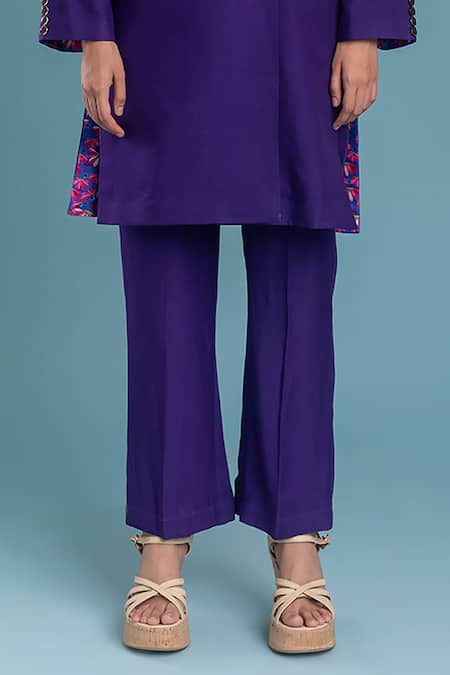 Shop_Raasa_Purple Crepe Lapel Collar Blazer Kurta Pant Set  _Online_at_Aza_Fashions