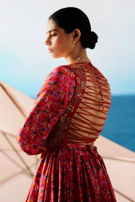 Raasa Pink Crepe Embroidery, Lace Joyful Daisy Floral Print Anarkali With Dupatta Online at Aza Fashions Raasa_Pink Crepe Embroidery, Lace Joyful Daisy Floral Print Anarkali With Dupatta _Online_at_Aza_Fashions