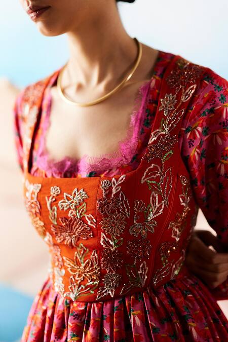 Buy Raasa Pink Crepe Embroidery, Lace Joyful Daisy Floral Print Anarkali With Dupatta Online at Aza Fashions Buy_Raasa_Pink Crepe Embroidery, Lace Joyful Daisy Floral Print Anarkali With Dupatta _Online_at_Aza_Fashions