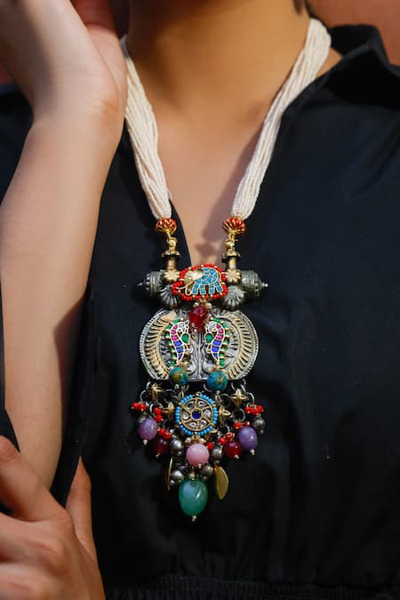 Shop Zevar King Multi Color Beads Kundan And Embellished Set at Aza Fashions Shop_Zevar King_Multi Color Beads Kundan And Embellished Set _at_Aza_Fashions