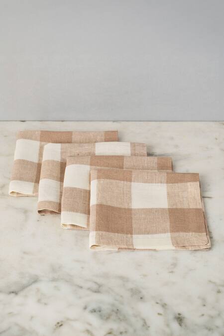 Shop Elm & Oak Cream Linen Salento Checkered Pattern Napkins - Set Of 4 at Aza Fashions Shop_Elm & Oak_Cream Linen Salento Checkered Pattern Napkins - Set Of 4_at_Aza_Fashions
