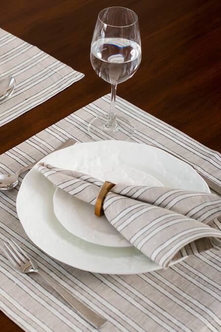 Elm & Oak Cream Cotton Brooks Stripe Pattern Placemat - Set Of 4