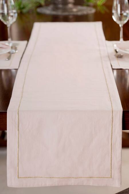 Buy Elm & Oak Pink Cotton Embroidery Serena Border Runner at Aza Fashions Buy_Elm & Oak_Pink Cotton Embroidery Serena Border Runner_at_Aza_Fashions