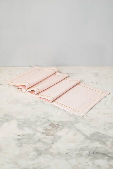 Shop Elm & Oak Pink Cotton Embroidery Serena Border Runner at Aza Fashions Shop_Elm & Oak_Pink Cotton Embroidery Serena Border Runner_at_Aza_Fashions