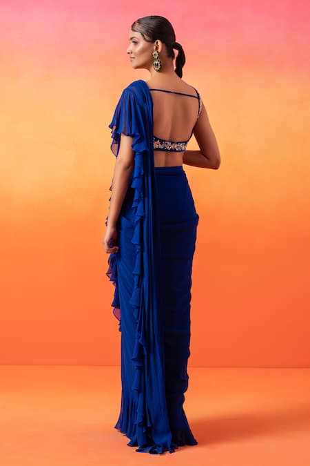 Seema Thukral Ruffle Pre-Stitched Saree With Hand Embroidered Blouse 