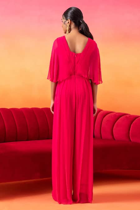 Shop Seema Thukral Pink Georgette, Satin Sequins, Mirrors, Pearls, Embroidered Pre-draped Jumpsuit at Aza Fashions Shop_Seema Thukral_Pink Georgette, Satin Sequins, Mirrors, Pearls, Embroidered Pre-draped Jumpsuit _at_Aza_Fashions