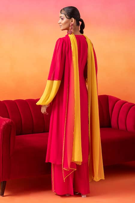 Shop_Seema Thukral_Pink Georgette, Satin Sequins, Mirrors, Pearls, Glitter, Kurta Pant Set _at_Aza_Fashions