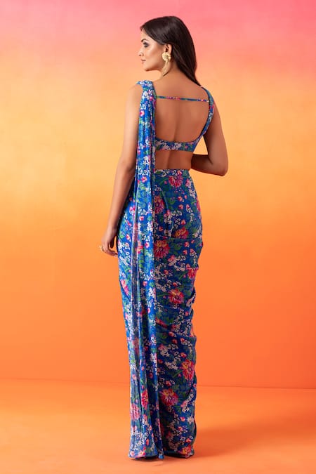 Seema Thukral Pre-Stitched Floral Print Saree With Blouse 