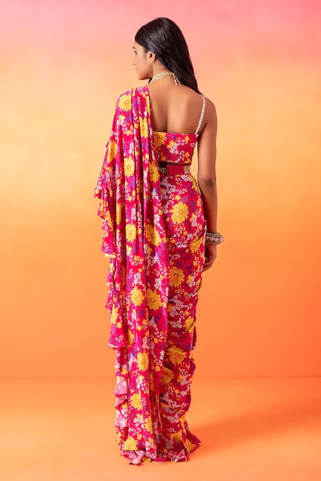 Seema Thukral Pre-Stitched Floral Bloom Print Saree With Blouse 