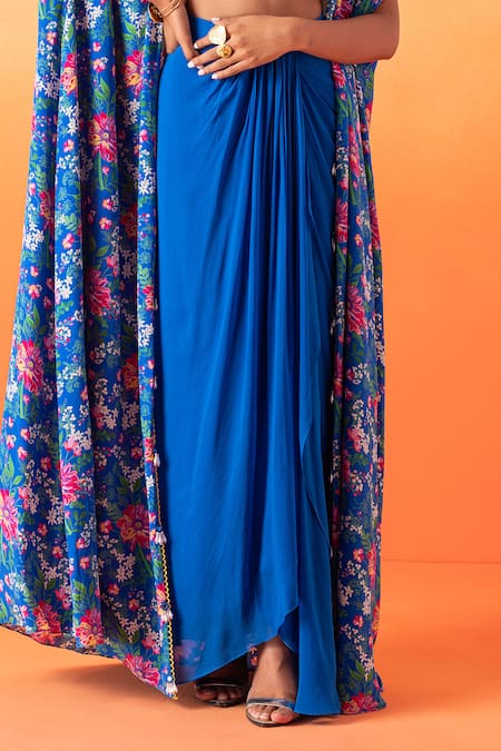 Buy Seema Thukral Blue Georgette, Satin Sequins, Beads V-neck Floral Print Cape And Skirt Set Online at Aza Fashions Buy_Seema Thukral_Blue Georgette, Satin Sequins, Beads V-neck Floral Print Cape And Skirt Set _Online_at_Aza_Fashions