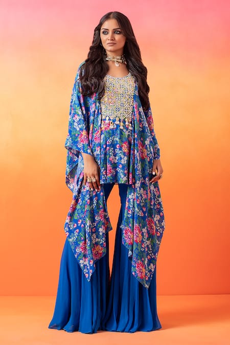 Seema Thukral Floral Print Kaftan With Gharara 