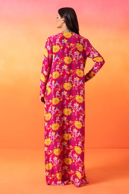 Shop Seema Thukral Pink Georgette, Crepe Sequins, Mirrors, Floral Print Jacket And Pant Set at Aza Fashions Shop_Seema Thukral_Pink Georgette, Crepe Sequins, Mirrors, Floral Print Jacket And Pant Set _at_Aza_Fashions