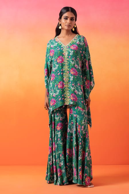 Seema Thukral Flower Print Kaftan With Gharara 