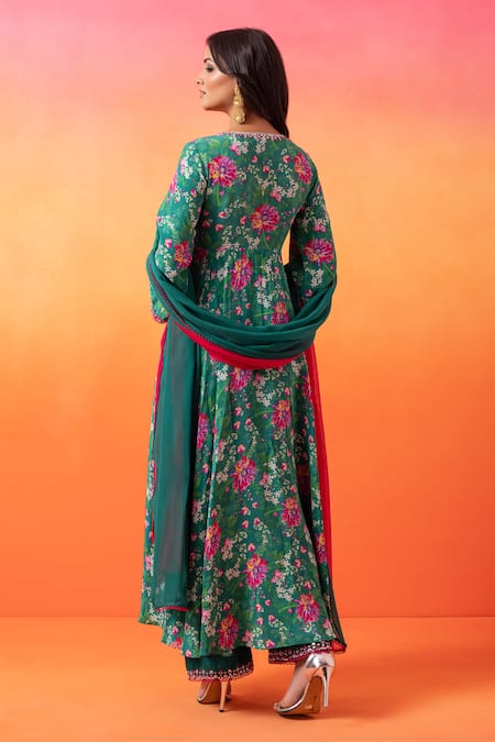 Seema Thukral Emerald Green Floral Anarkali Set 
