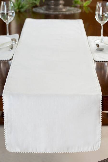 Buy Elm & Oak White Cotton Embroidery Chloe Border Runner at Aza Fashions Buy_Elm & Oak_White Cotton Embroidery Chloe Border Runner_at_Aza_Fashions