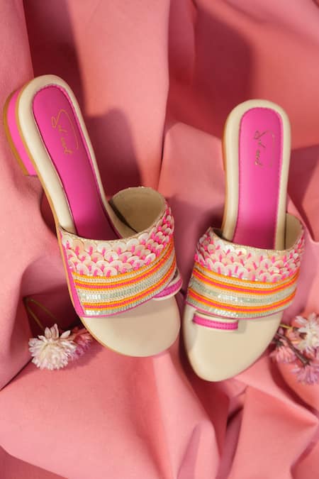 Soleart Pink Embroidery Oceanic Faery Sequin Sliders 